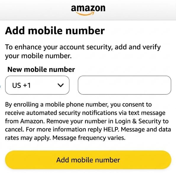 Geben Sie die virtuelle Nummer in Amazon ein.