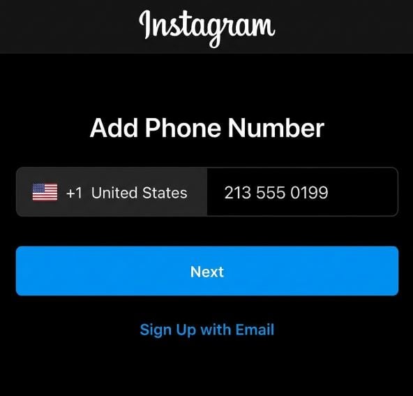 Entrez le numéro virtuel dans Instagram