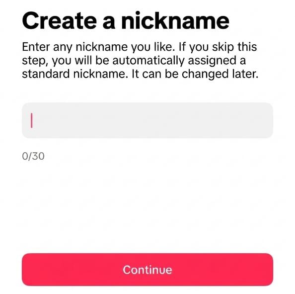 Conclua a configuração da sua conta TikTok.