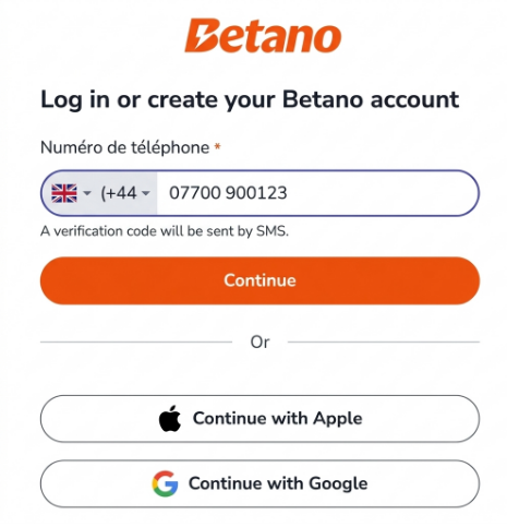 Ingrese el número durante el registro de Betano
