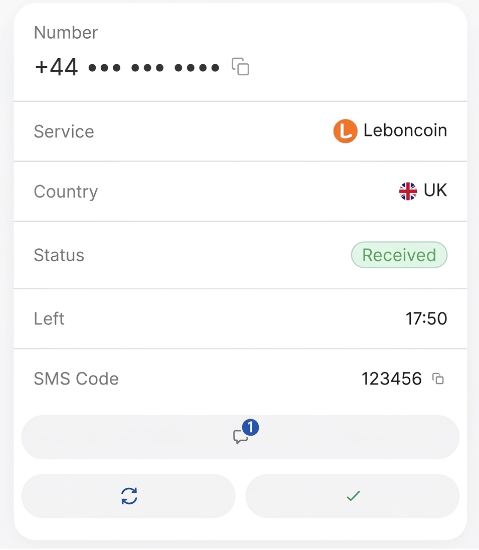 Reciba el código en su panel de control de SMSFAST