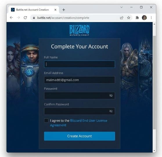 Complete your Battle.net account setup